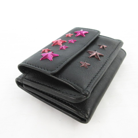 楽天総合1位受賞 中古 未使用品 古着 ベクトル レディース メンズ 付属品あり 小物 ピンク 紫 パープル ブラック 黒 スタッズ 3つ折り財布 ミニウォレット Choo Jimmy ジミーチュウ 121