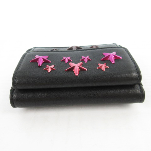 楽天総合1位受賞 中古 未使用品 古着 ベクトル レディース メンズ 付属品あり 小物 ピンク 紫 パープル ブラック 黒 スタッズ 3つ折り財布 ミニウォレット Choo Jimmy ジミーチュウ 121