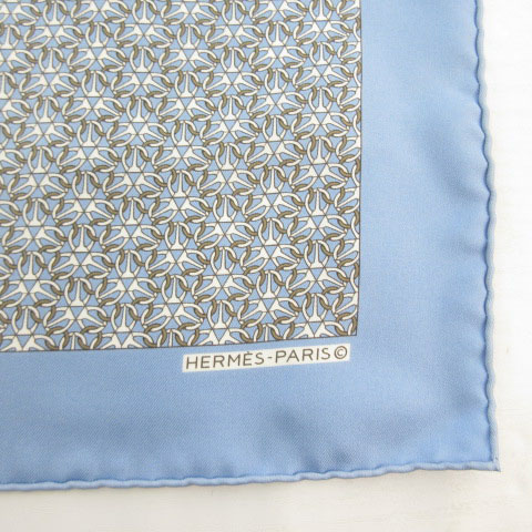 エルメス ハンカチ ブルー HERMES シルク100％ カレ45