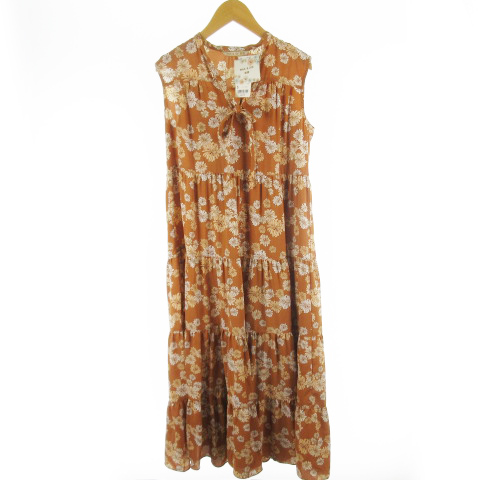 未使用品 ポールスチュアート Paul Stuart Uniqlo ユニクロ ワンピース ロング マキシ ノースリーブ 花柄 フラワー 茶 ブラウン S レディース 121 ベクトルパーク