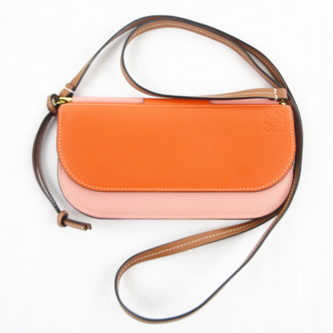 ロエベ Loewe ゲートポシェット ウォレット ショルダーバッグ 財布 斜め掛け スムースカーフスキン オレンジ ライトピンク ブラウン レザー 鞄 レディース 121 ベクトルパーク