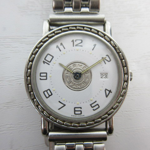 超美品！　HERMES エルメス　セリエ　シルバー　ビンテージ　レディース腕時計 エルメス HERMES 腕時計 ウォッチ セリエ デイト クオーツ ホワイト 白