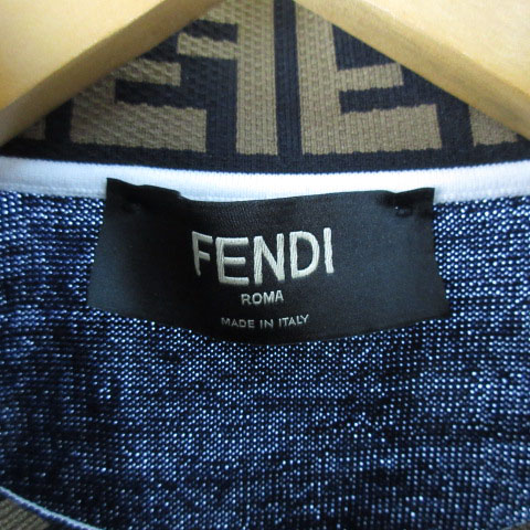 フェンディ FENDI セーター ニット ズッカ柄 ハイネック 紺 ネイビー