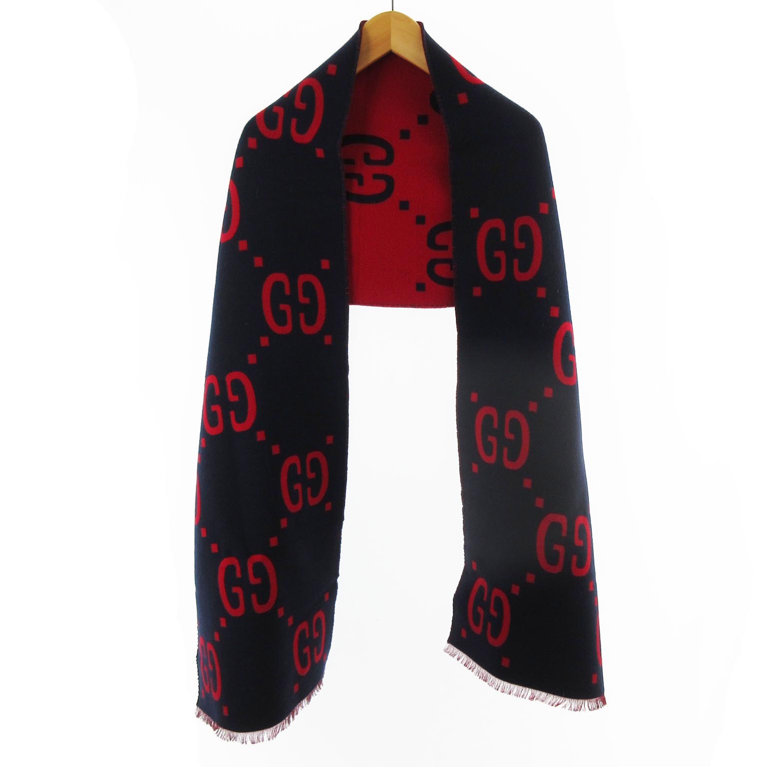 グッチ GUCCI ニットマフラー GG総柄 ジャガード ウールシルク混 