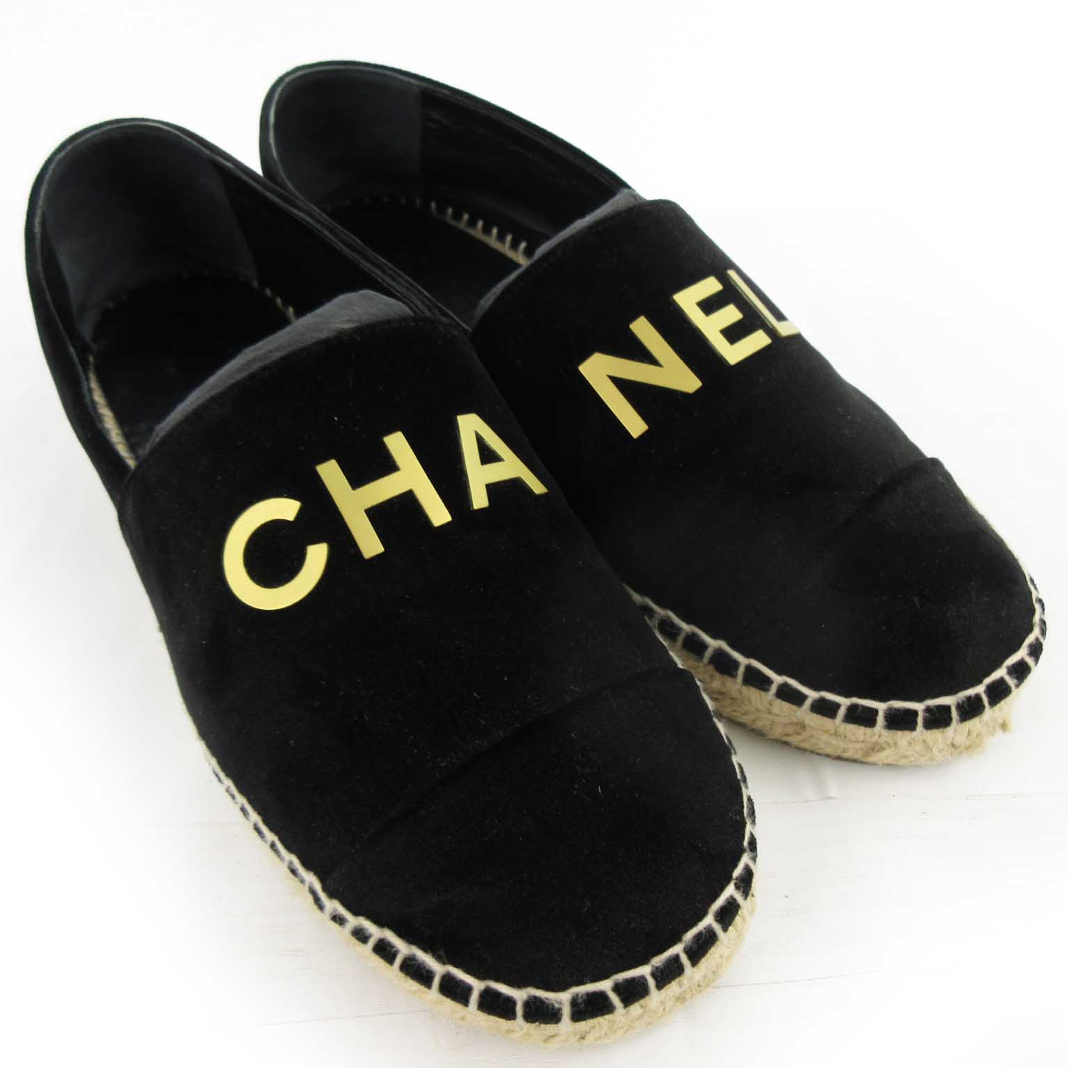 シャネル CHANEL ゴールド金具レザーエスパドリーユ シャネル CHANEL エスパドリーユ スリッポン フラットシューズ