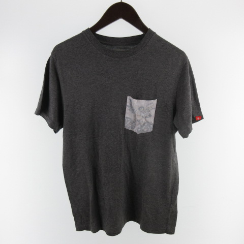 ステューシー STUSSY Tシャツ 半袖 ポケット 柄 ロゴ 刺繍 グレー 