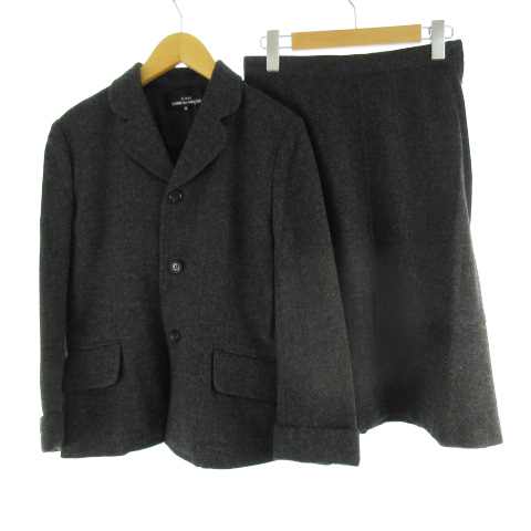 トリココムデギャルソン tricot COMME des GARCONS スーツ セットアップ 上下 ジャケット スカート ロング チャコールグレー ウール S M AD2002 TG-S033 TG-J021 レディース