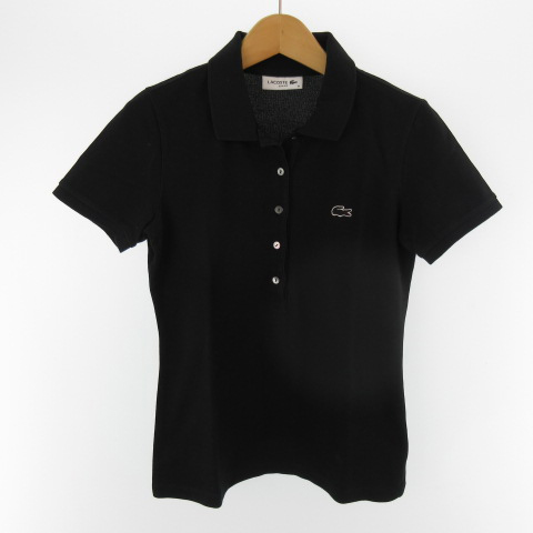 ラコステ LACOSTE ポロシャツ 半袖 黒ワニ ワッペン 黒 ブラック 36 