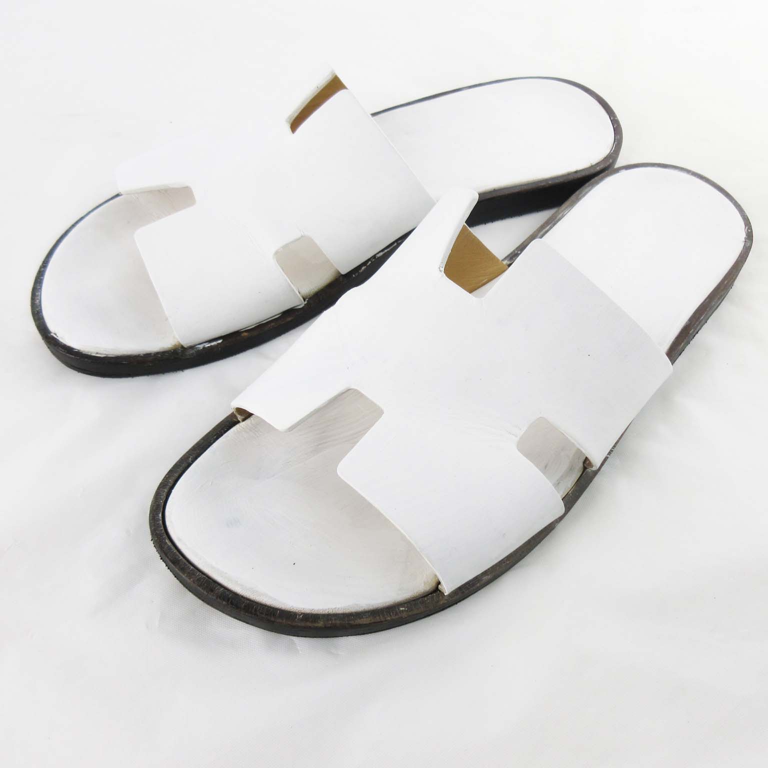 エルメス HERMES サンダル イズミール レザー 白 ホワイト 約27cm 靴  