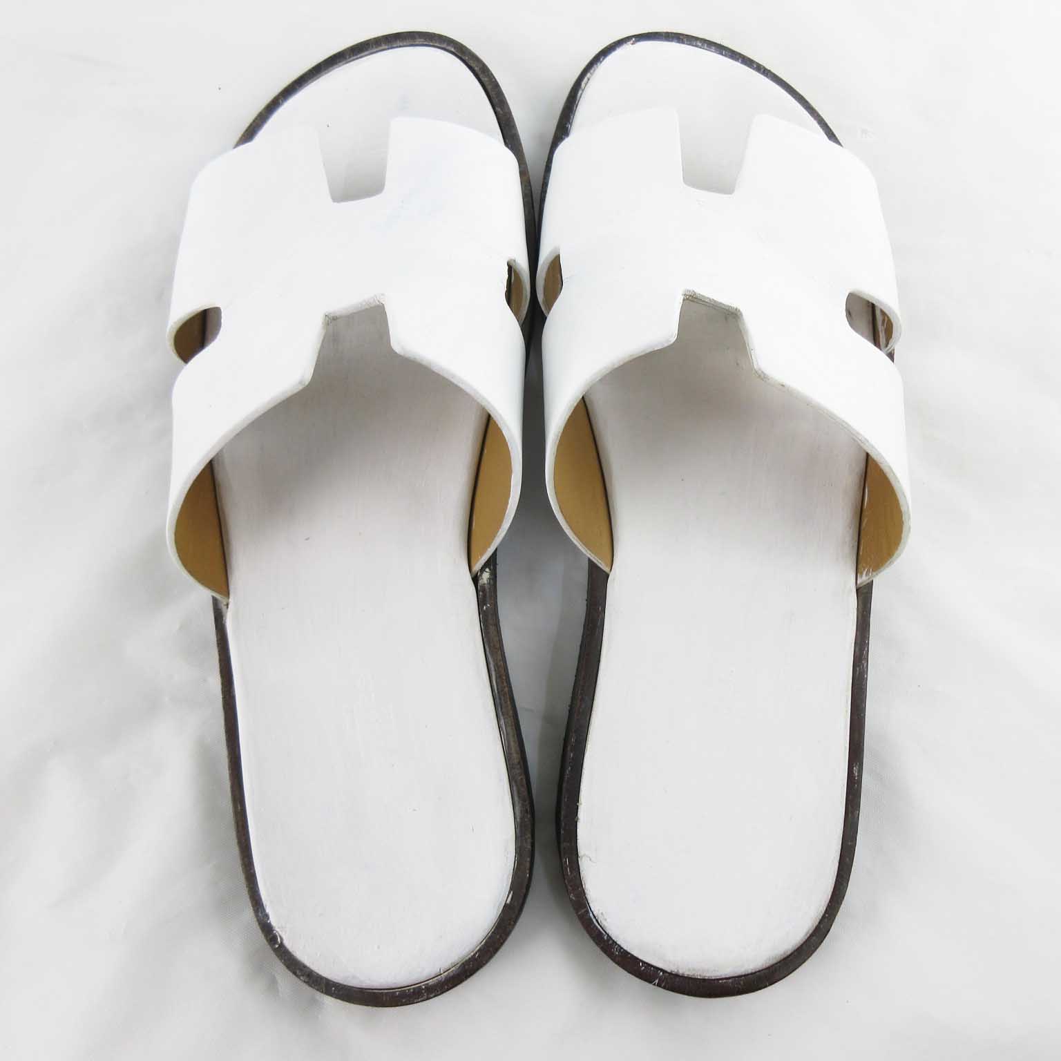 エルメス HERMES サンダル イズミール レザー 白 ホワイト 約27cm 靴  