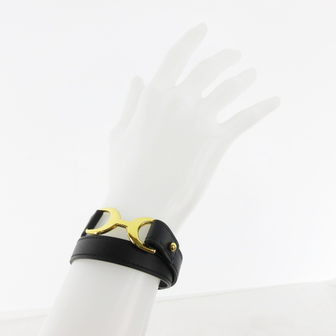 エルメス HERMES パバン ブレスレット 2重 レザー 黒 ブラック 