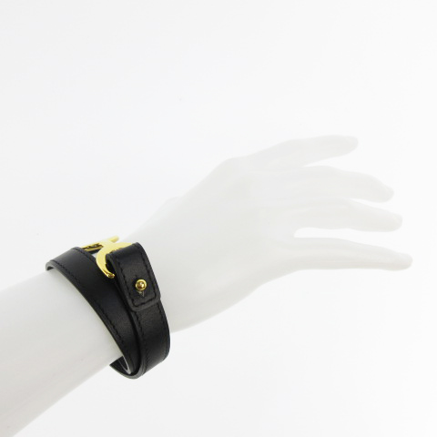 エルメス HERMES パバン ブレスレット 2重 レザー 黒 ブラック 