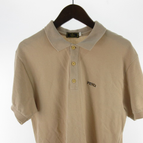 フェンディ FENDI mare ポロシャツ 半袖 ロゴ 刺繍 柄 ベージュ