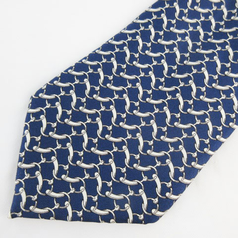 HERMES エルメス シルク ネクタイ チェーン 鎖 ネイビー ブルー