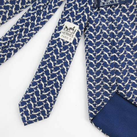 HERMES-PARIS ネクタイ シルク100% ネイビー パターン入り