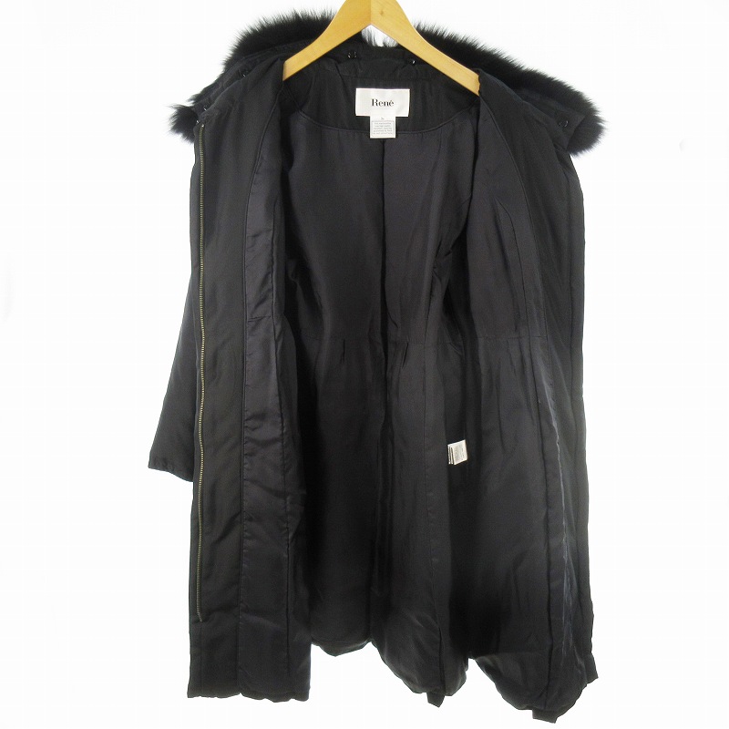 【美品】ルネ Rene ベロア ニット ワンピース 36黒 Rene ルネ 6836400A ブラック ベロア ミンク ワンピース 34