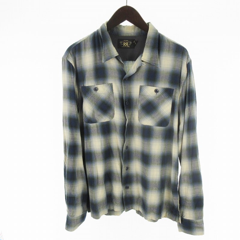 【美品】ダブルアールエル オープンカラー 長袖シャツ M 美品】ダブルアールエル オープンカラー 長袖シャツ M