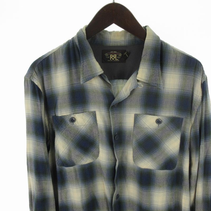 ダブルアールエル RRL シャツ 長袖 オープンカラー オンブレチェック