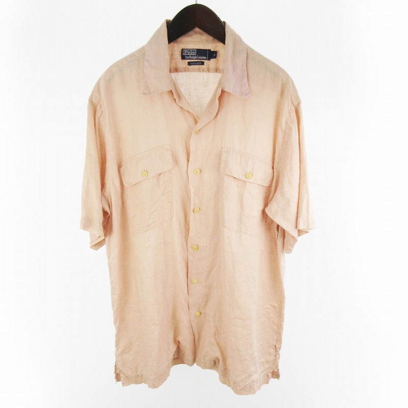 【中古】ポロ バイ ラルフローレン Polo by Ralph Lauren 90’S シャツ 半袖 オープンカラー 開襟 リネン 麻 ピンク S ポロ バイ ラルフローレン Polo by Ralph Lauren 90'S シャツ 半袖