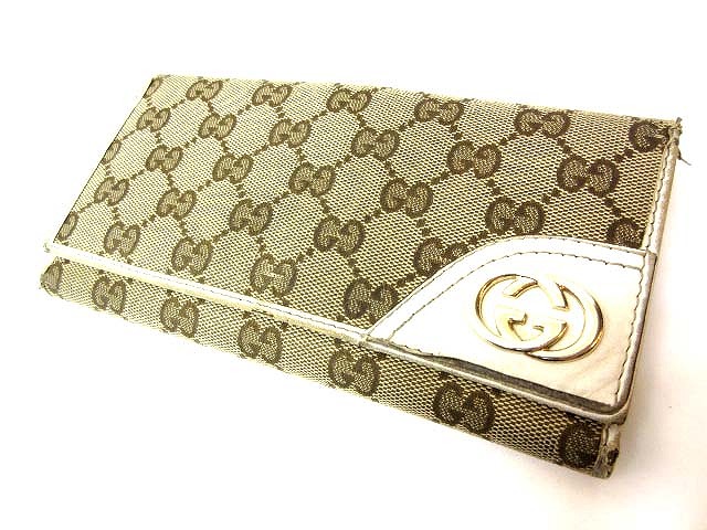 グッチ GUCCI 長財布 折財布 キャンバス GG柄 Wホック 181593 ベージュ 