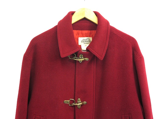 エルメス HERMES ステンカラ―コート 裏地ロゴ 赤 レッド 48 国内正規
