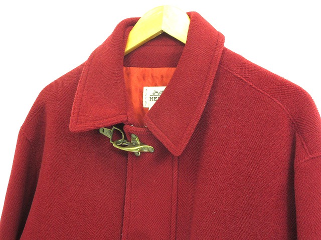 エルメス HERMES ステンカラ―コート 裏地ロゴ 赤 レッド 48 国内正規