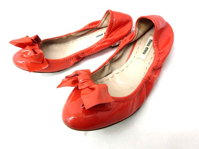 ミュウミュウ miumiu フラットシューズ リボン ビジュー