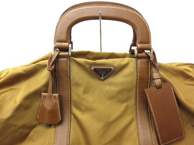 プラダ PRADA ボストンバッグ 旅行鞄 ナイロン ベージュ ブラウン 