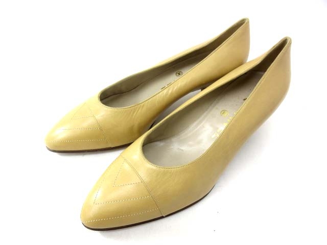 シャネル CHANEL パンプス レザー切替 ベージュ 36 1/2 美品 IBS9  