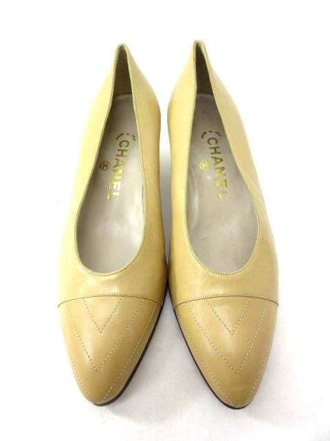 シャネル CHANEL パンプス レザー切替 ベージュ 36 1/2 美品 IBS9  