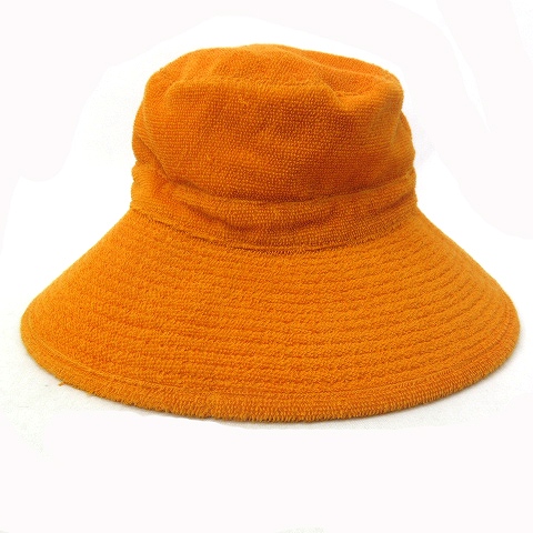 エルメス HERMES つば広ハット 刺繍ロゴ オレンジ 58 国内正規
