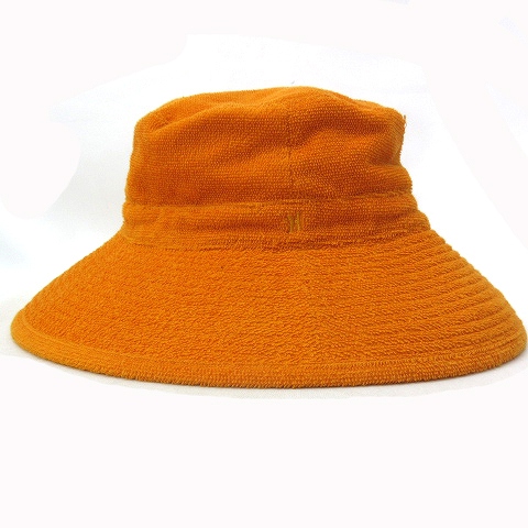 エルメス HERMES つば広ハット 刺繍ロゴ オレンジ 58 国内正規