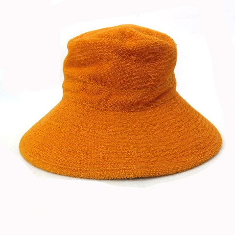 エルメス HERMES つば広ハット 刺繍ロゴ オレンジ 58 国内正規