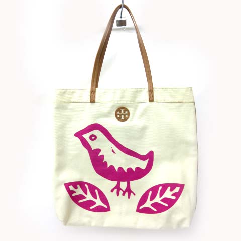 トリーバーチ TORY BURCH キャンバストートバッグ 鳥プリント ベージュ  