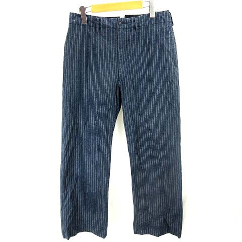 45Rリネン平 ドビーストライプパンツ ゴム ワイドリラックスパンツ 45r
