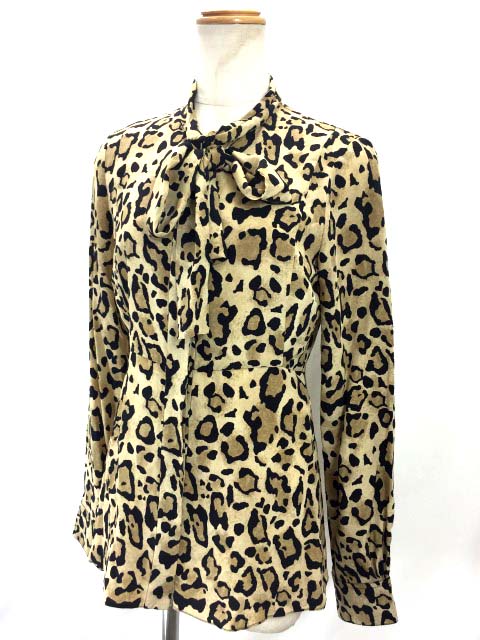 グッチ GUCCI シルクシャツ ブラウス 美品 ヒョウ柄 レオパード リボン 