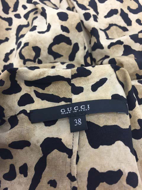 グッチ GUCCI シルクシャツ ブラウス 美品 ヒョウ柄 レオパード リボン 