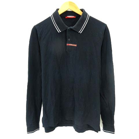 プラダスポーツ PRADA SPORT ポロシャツ 長袖 ロゴ 鹿の子 黒 ブラック 