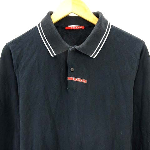 プラダスポーツ PRADA SPORT ポロシャツ 長袖 ロゴ 鹿の子 黒 ブラック 