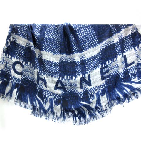 シャネル CHANEL 大判ストール ツイード柄 シルク ココマーク プリント