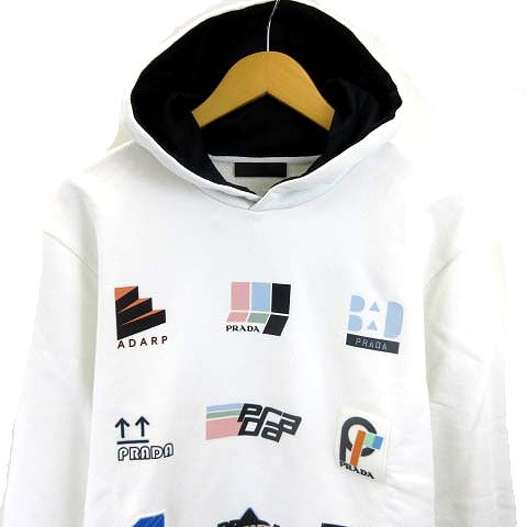 プラダ PRADA プルオーバーパーカー ロゴラバーワッペン プリント 白 