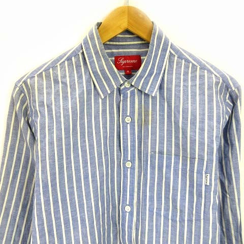 シュプリーム SUPREME シャツ 長袖 ストライプ スモールロゴ ブルー 