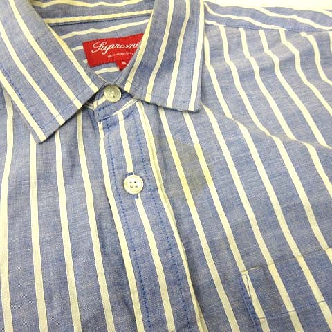 シュプリーム SUPREME シャツ 長袖 ストライプ スモールロゴ ブルー 