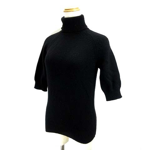 セリーヌ Celine カシミヤニット ハイネックセーター 半袖 五分袖 タートルネック 黒 ブラック L 国内正規 レディース 122 ベクトルパーク
