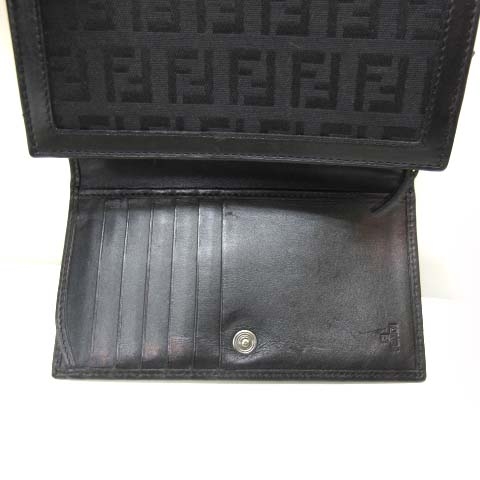 フェンディ FENDI 二つ折り財布 ズッカ柄 キャンバス レザー 黒
