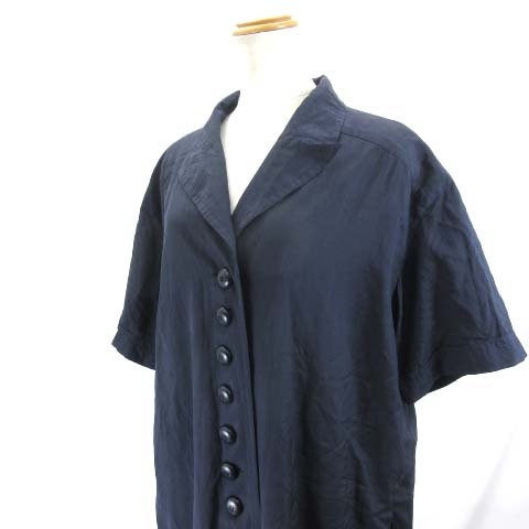 クリスチャンディオール Christian Dior 90s ヴィンテージ 丸ボタン シルク100 オーバーサイズ シャツワンピース 半袖 コート ネイビー 11 Lサイズ Nvw レディース 122 ベクトルパーク