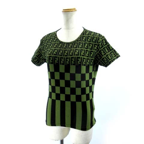 フェンディ FENDI Tシャツ カットソー 半袖 ズッカ柄 グリーン 黒