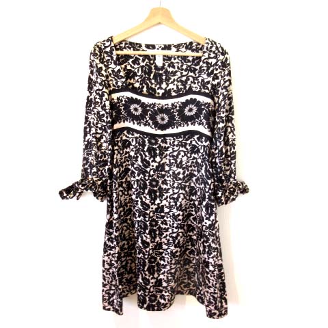 ダイアンフォンファステンバーグ Diane Von Furstenberg シルクワンピース 花柄 ひざ丈 袖リボン ブラック ベージュ 2 S Sss8 レディース 122 ベクトルパーク