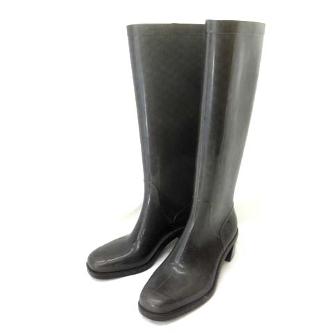 セリーヌ CELINE レインブーツ 長靴 太ヒール グレー ブラウン 37 約 