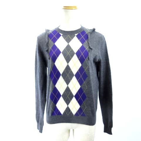 新品miu miu ミュウミュウアーガイルチェックセーターグレー36